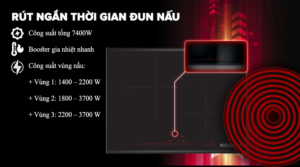 Công suất hoạt động của Bếp Từ 3 Vùng Nấu Bosch PID775DC1E Series 8