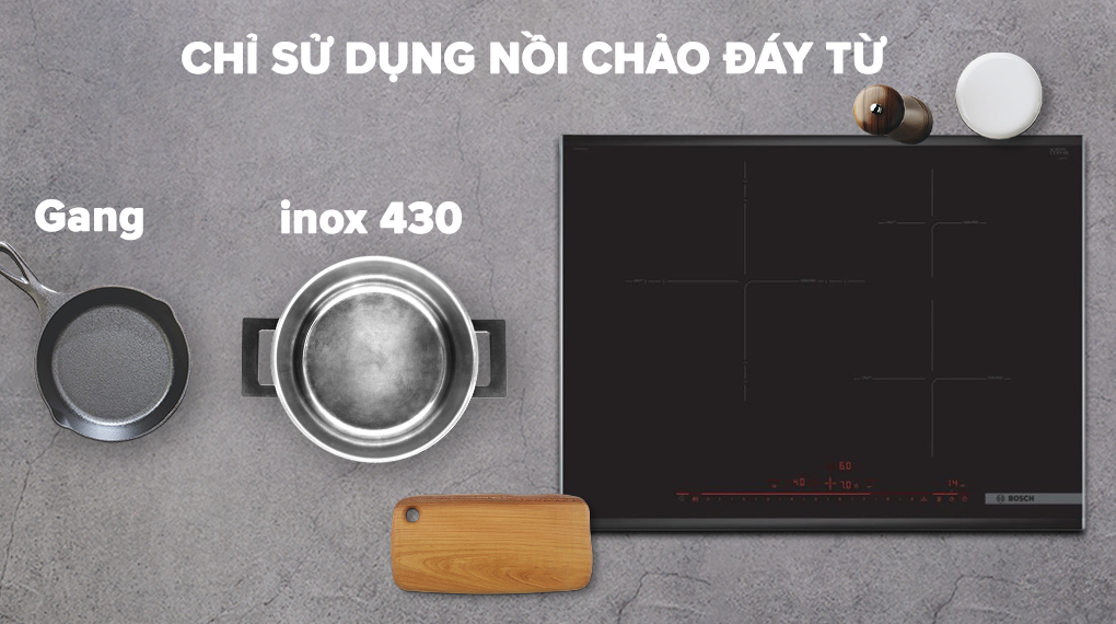 Bếp Từ 3 Vùng Nấu Bosch PID775DC1E Series 8 chỉ sử dụng nồi chảo đáy từ