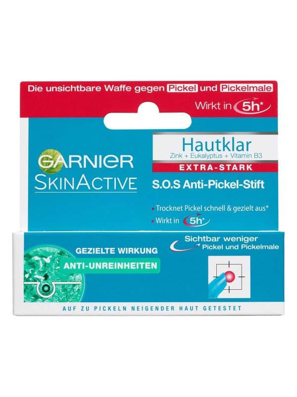 SOS Anti Pickel Stift Hautklar Anti Pickel 10ml Verpackung Vorderseite Garnier Deutschland gr