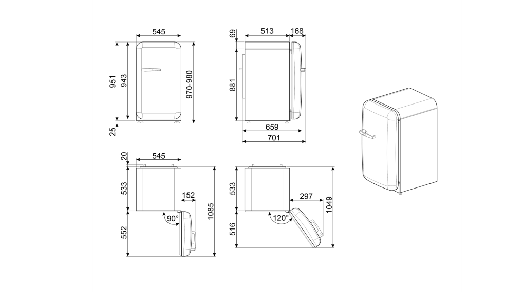 Tủ lạnh mini Smeg 122 lít FAB10 màu trơn