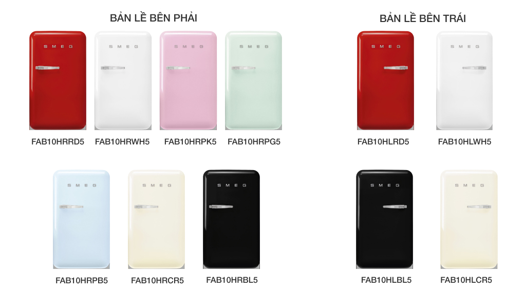 Tủ lạnh mini Smeg 122 lít FAB10 màu trơn