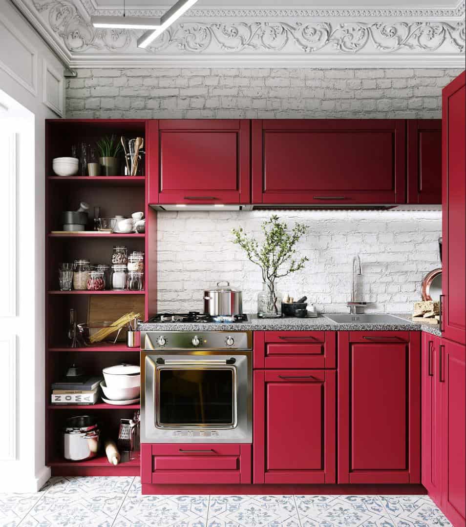 11 red neoclassical kitchen