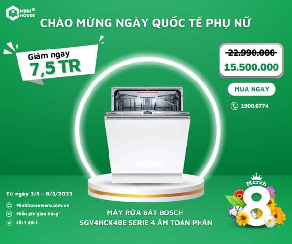 Máy Rửa Bát Bosch SGV4HCX48E Serie 4 Âm Toàn Phần