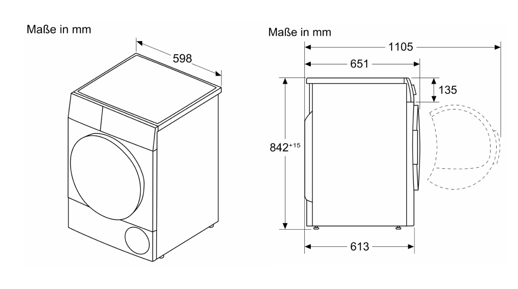 Kích thước lắp đặt của Máy sấy bơm nhiệt Bosch 9 kg WQB245B40 Series 8