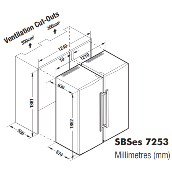 Kích thước lắp đặt tủ lạnh Liebherr SBSes 7253 Premium BioFresh NoFrost