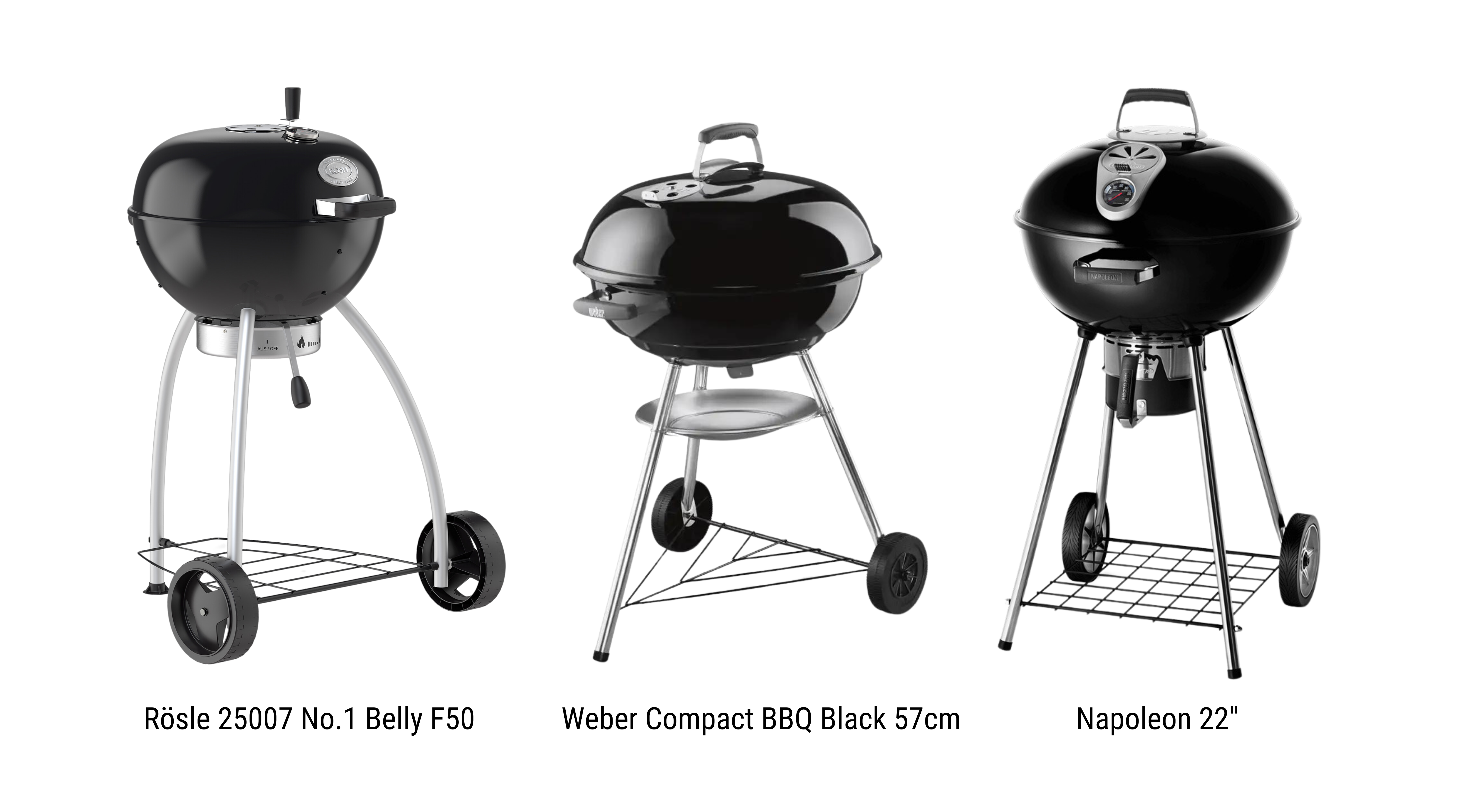 So sánh: Bếp nướng than hoa Rösle 25007 No.1 Belly F50 vs Bếp Weber Compact BBQ Black 57cm vs Bếp Napoleon 22"
