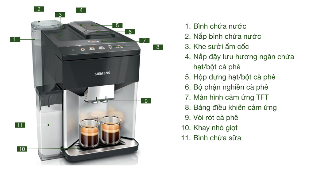 Máy pha Cafe tự động Siemens TQ513D01 EQ500 - Chi tiết sản phẩm