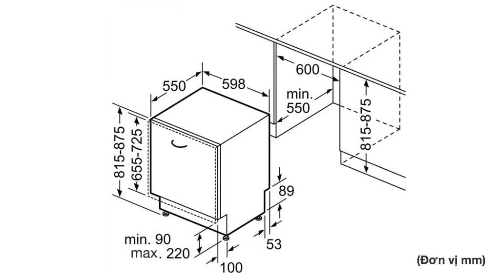 Máy rửa bát âm tủ Bosch SMV8TCX01E Serie 8 - Thông số lắp đặt máy
