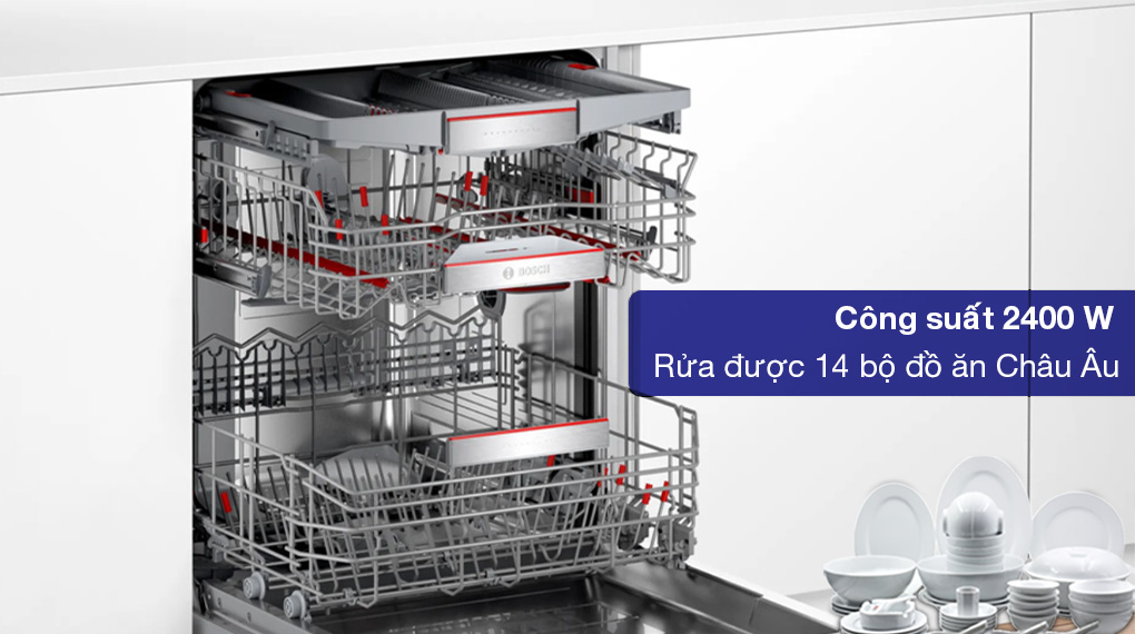 Máy rửa bát âm tủ Bosch SMV8TCX01E Serie 8 - Công suất 2400 W, rửa được 14 bộ chén bát châu Âu