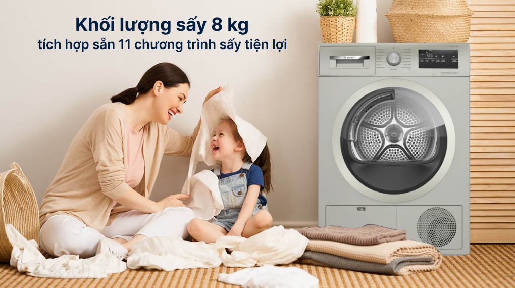 Máy sấy bơm nhiệt Bosch 8 kg WTH85VX3 Serie 4