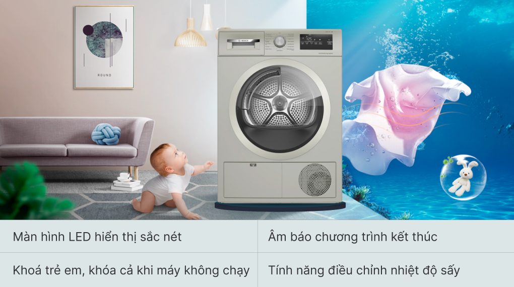 Máy sấy bơm nhiệt Bosch 8 kg WTH85VX3 Serie 4