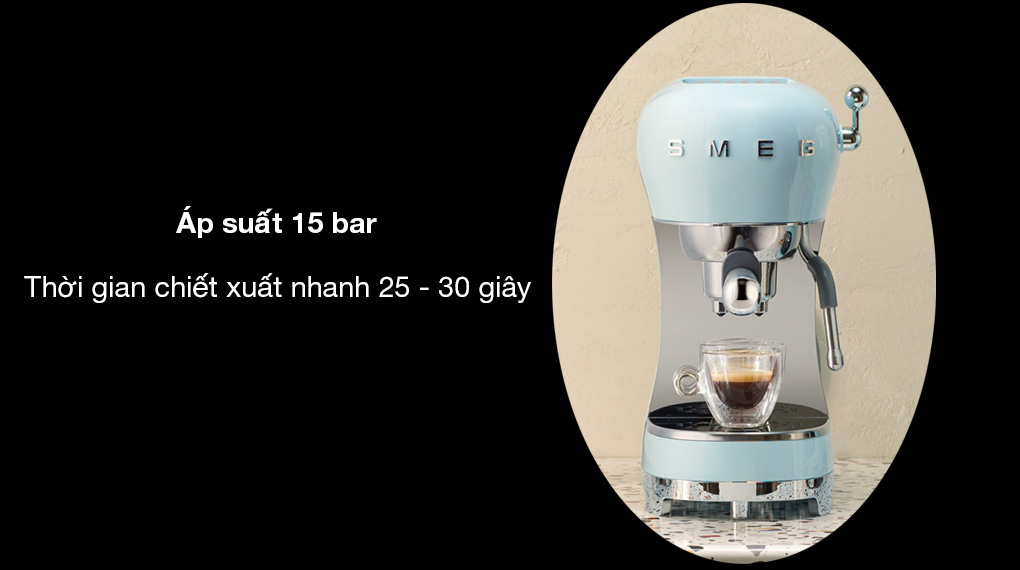 Máy pha cà phê bán tự động Smeg ECF02 - Áp suất 15 bar, thời gia chiết xuất 25 - 30 giây nhanh chóng