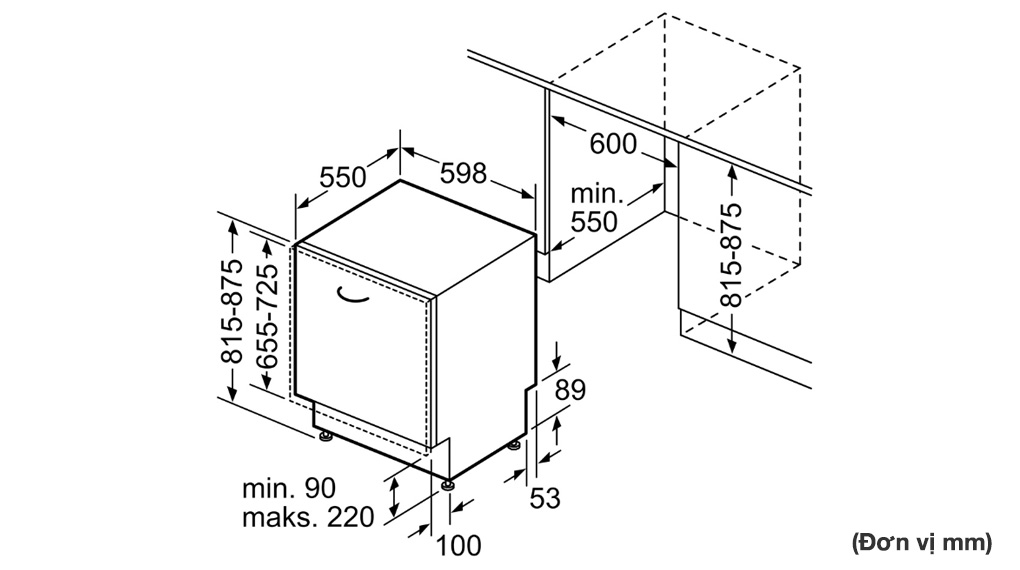 Máy rửa bát âm toàn phần Bosch SMV4EVX15E Serie 4 - Thông số lắp đặt