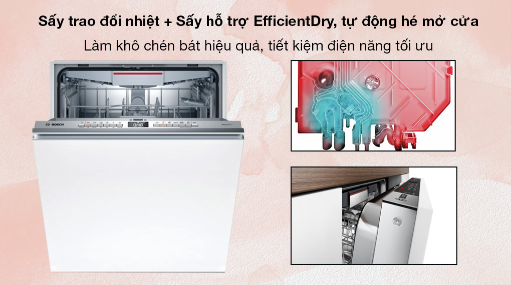 Máy rửa bát âm toàn phần Bosch SMV4EVX15E Serie 4 - Sấy trao đổi nhiệt + Sấy hỗ trợ EfficientDry, tự động hé mở cửa an toàn, rửa sạch hiệu quả