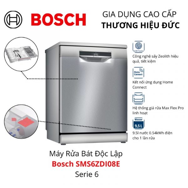 Máy rửa bát Bosch với nhiều chế độ rửa tiết kiệm năng lượng