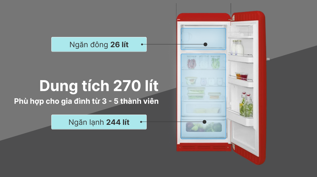 Tủ lạnh Smeg Inverter 270 lít FAB28 màu trơn