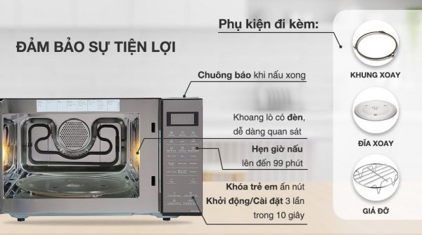 Lò vi sóng được thiết kế vuông vắn, hiện đại, sang trọng