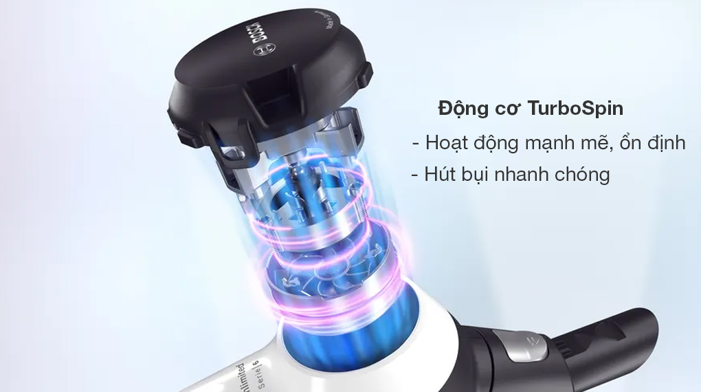 Máy hút bụi không dây Bosch BCS61113 Unlimited 6-Sử dụng động cơ TurboPin mạnh mẽ