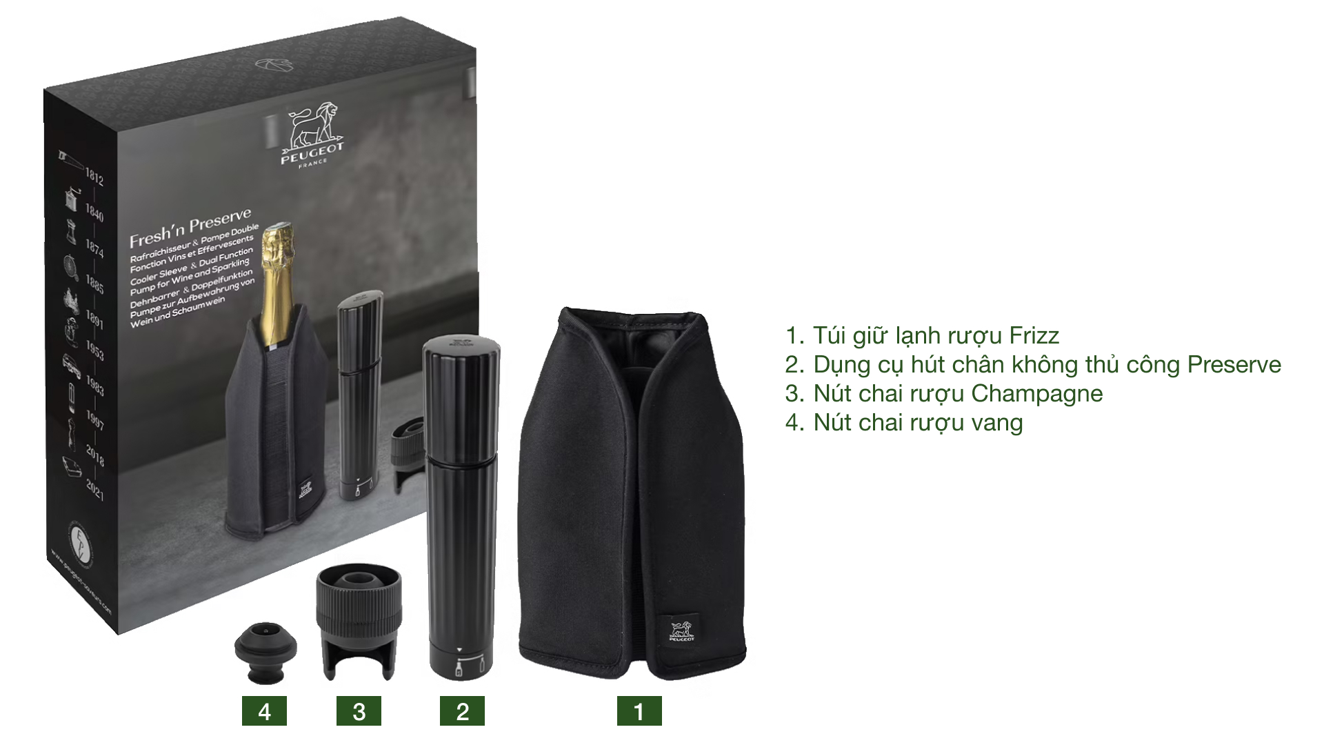 Set phụ kiện rượu vang Peugeot 210939 Fresh'n Preserve