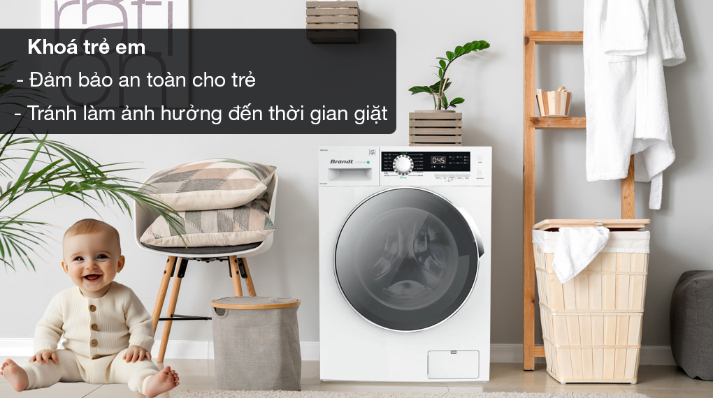 Máy giặt Brandt 12 kg WFB124QWA - Khóa trẻ em an toàn