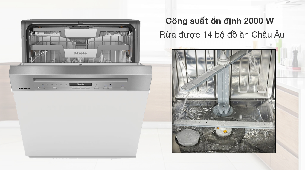 Máy rửa bát bán âm Miele G 7210 SCi CleanSteel - Công suất 2000 W, rửa được 14 bộ chén châu Âu