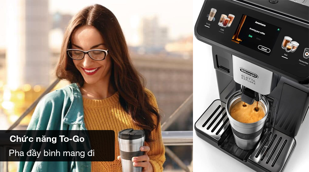 Máy pha cafe tự động Delonghi ECAM450.55 Eletta Explore - Chức năng To-Go pha đầy bình mang đi