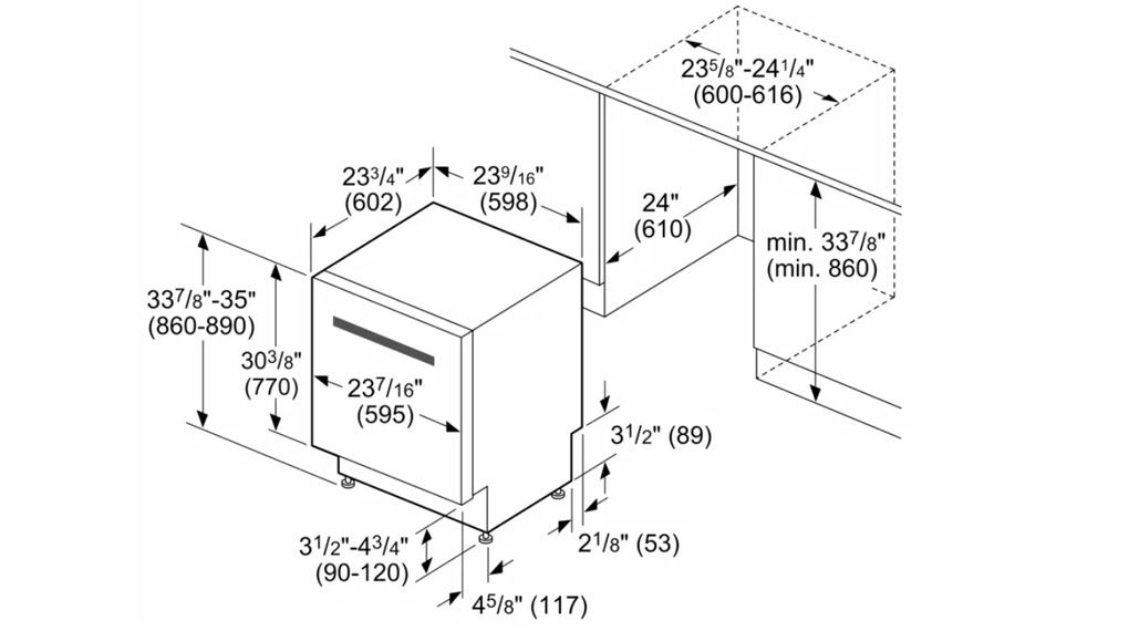 Máy rửa bát bán âm Bosch SHP9PCM5N Benchmark®-Thông số lắp đặt