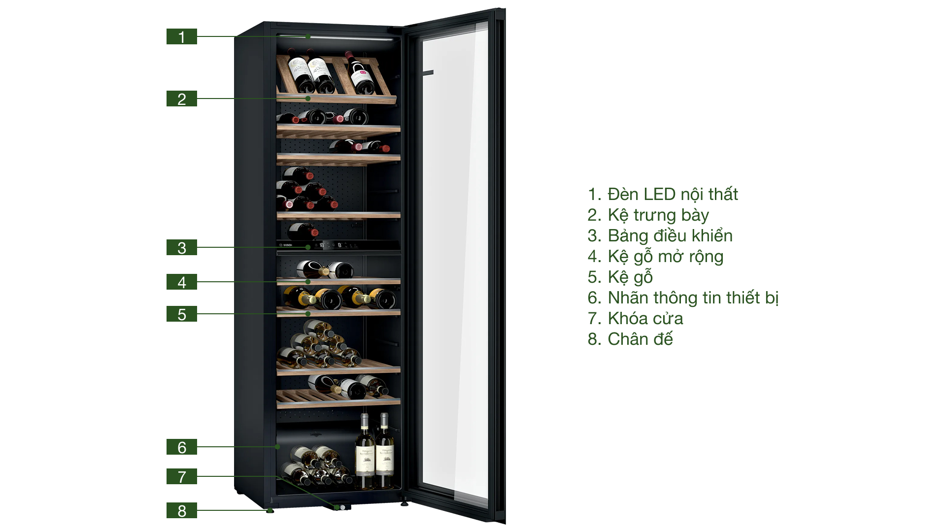 Tủ bảo quản rượu vang Bosch KWK36ABGA Series 6 199 chai độc lập