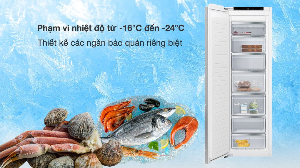 Tủ đông âm tủ Siemens 212 L GI81NACE0 iQ500 - Phạm vi nhiệt độ từ -16 đến -24 độ C Tủ đông âm tủ Siemens 212 L GI81NACE0 iQ500 - Phạm vi nhiệt độ từ -16 đến -24 độ C