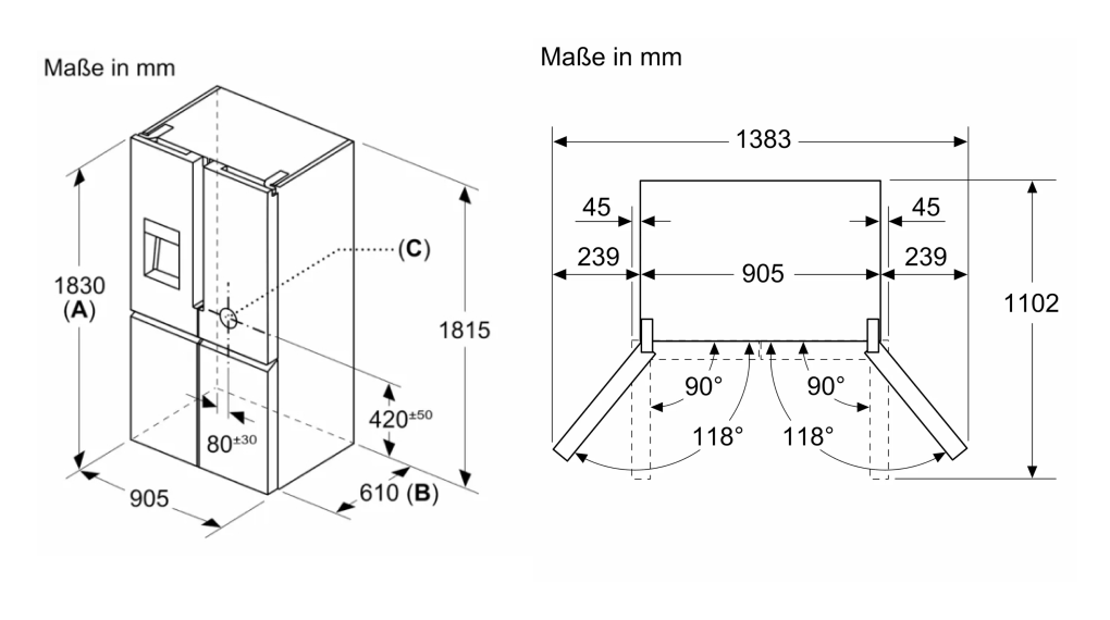 Tủ lạnh Siemens 574 lít KF96DAXEA iQ500 - Thông số lắp đặt Tủ lạnh Siemens 574 lít KF96DAXEA iQ500