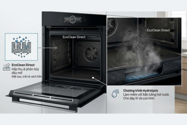 Lò nướng kèm hấp Bosch HSG7361B1 Series 8 âm tủ 24 Lớp phủ EcoClean Direct + chương trình Hydrolysis của Lò vi sóng kèm hấp Bosch HSG7361B1 Serie 8