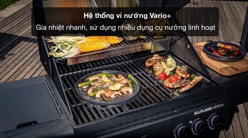 Bếp nướng gas Rösle ALLFLAME Hero 4 21000 W-Hệ thống vỉ nướng Vario+ Bếp nướng gas Rösle ALLFLAME Hero 4 21000 W-Hệ thống vỉ nướng Vario+
