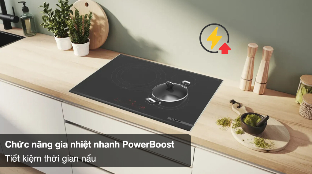 Bếp từ 3 vùng nấu Bosch PID775HC1E Series 6 7400 W - Chức năng gia nhiệt nhanh PowerBoost