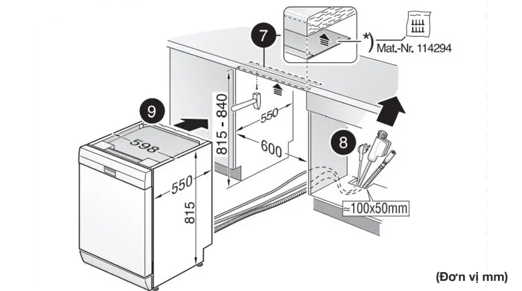 Máy rửa bát độc lập Bosch SMS6ZCI06E Serie 6 - Thông số lắp đặt