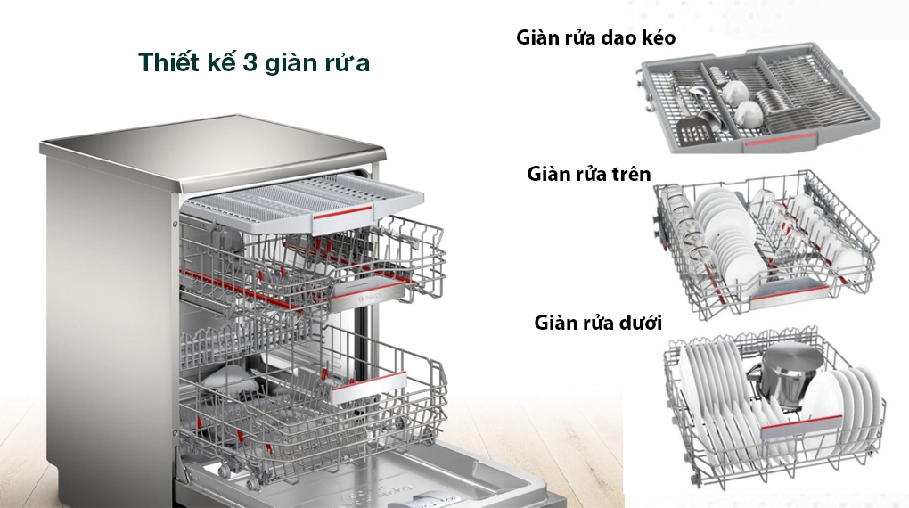 Máy rửa bát độc lập Bosch SMS6ZCI06E Serie 6 - Hệ thống 3 giàn rửa