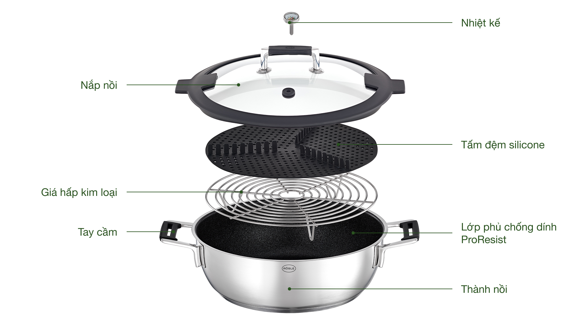 Nồi hấp phủ chống dính Rösle 910978 SILENCE PRO ProResist 28 cm