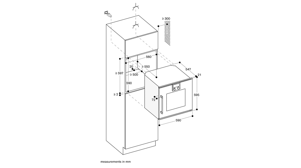 Lò nướng Gaggenau BOP25 Series 200 âm tủ - Thông số lắp đặt Lò nướng Gaggenau BOP25 Series 200 âm tủ