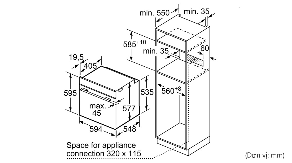 Lò nướng Bosch HBG7741B1 Serie 8 âm tủ-Thông số lắp đặt Lò nướng Bosch HBG7741B1 Serie 8 âm tủ-Thông số lắp đặt