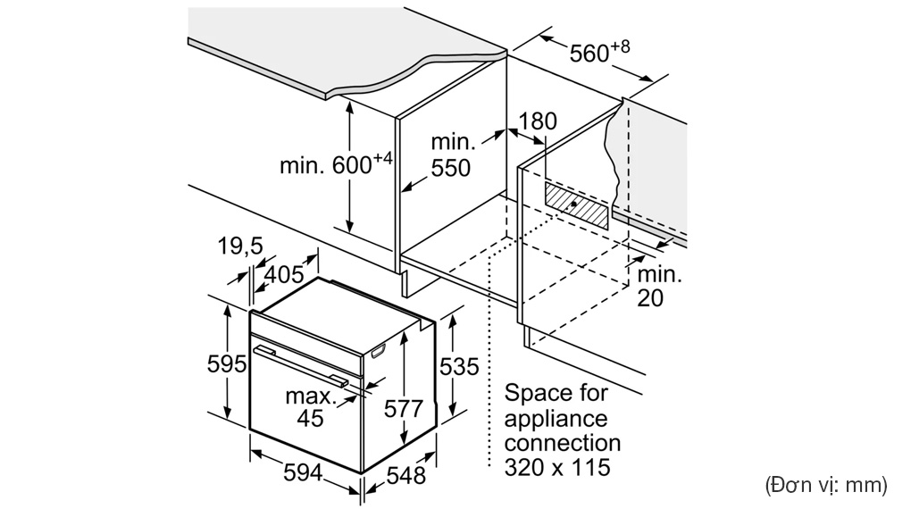 Lò nướng Bosch HBG7741B1 Serie 8 âm tủ-Thông số lắp đặt Lò nướng Bosch HBG7741B1 Serie 8 âm tủ-Thông số lắp đặt