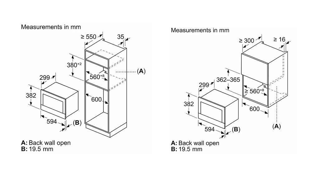 Lò vi sóng kèm nướng Bosch BER7321B1 Series 8 âm tủ - Thông số lắp đặt Lò vi sóng kèm nướng Bosch BER7321B1 Series 8 âm tủ