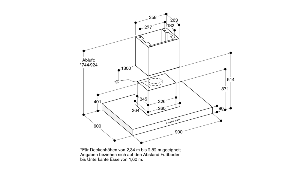 Kích thước lắp đặt của máy hút mùi bếp đảo Gaggenau AI240191 may hut mui bep dao gaggenau ai240191 200 serie 3