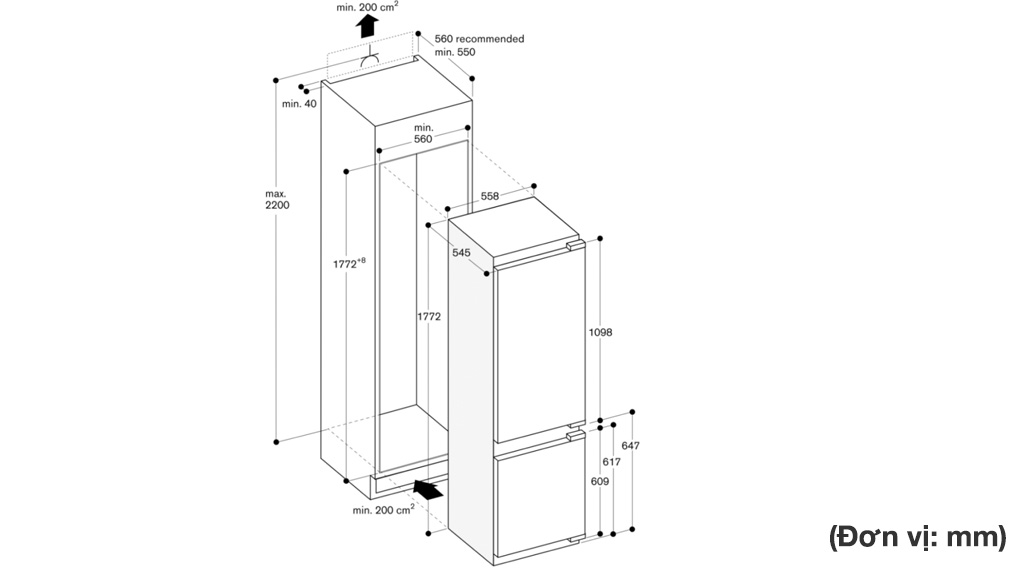 Tủ lạnh âm tủ Gaggenau RB282304ID 271 lít series 200-Thông số lắp đặt Tủ lạnh âm tủ Gaggenau RB282304ID 271 lít series 200-Thông số lắp đặt