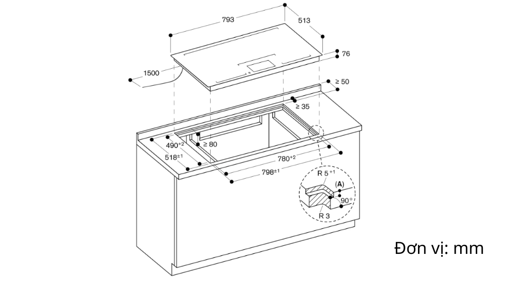 Bếp từ đa điểm Gaggenau CX482101 Series 400 7400 W-Thông số lắp đặt Bếp từ đa điểm Gaggenau CX482101 Series 400 7400 W-Thông số lắp đặt