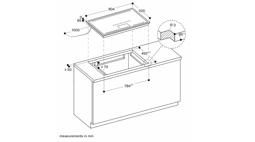 Bếp từ đa điểm Gaggenau CX482111 Series 400 7400 W - Lắp đặt nổi viền bep tu da diem gaggenau cx482111 serie 400 2 1