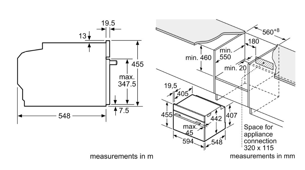Lò nướng kèm vi sóng Bosch CMG978NB1 Series 8 Accent Line âm tủ - thông số lắp đặt 5 1