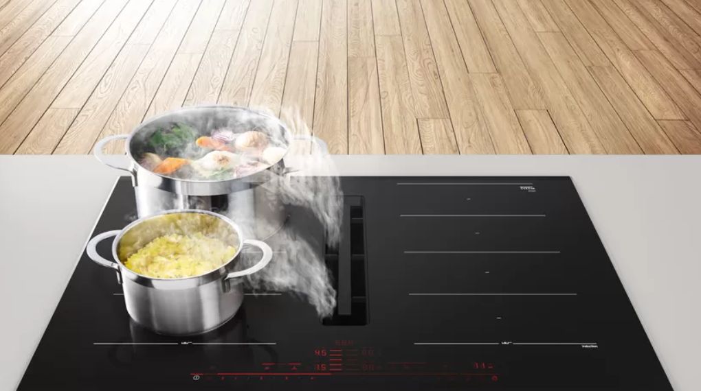 Bếp từ đa điểm kèm hút mùi Bosch PXX890D51E Series 8 Accent Line 7400 W - Cảm biến Perfect Air tự động điều chỉnh công suất hút mùi bep tu da diem kem hut mui bosch pxx890d51e series 8 accent line 7400 w 5 1