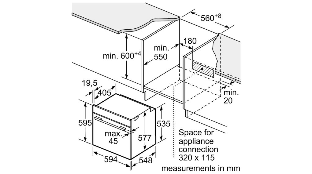 Lò nướng Bosch HBG7341B1B Series 8 âm tủ - Lắp đặt vào tủ bếp ngang lo nuong bosch hbg7341b1b series 8 am tu 4 1
