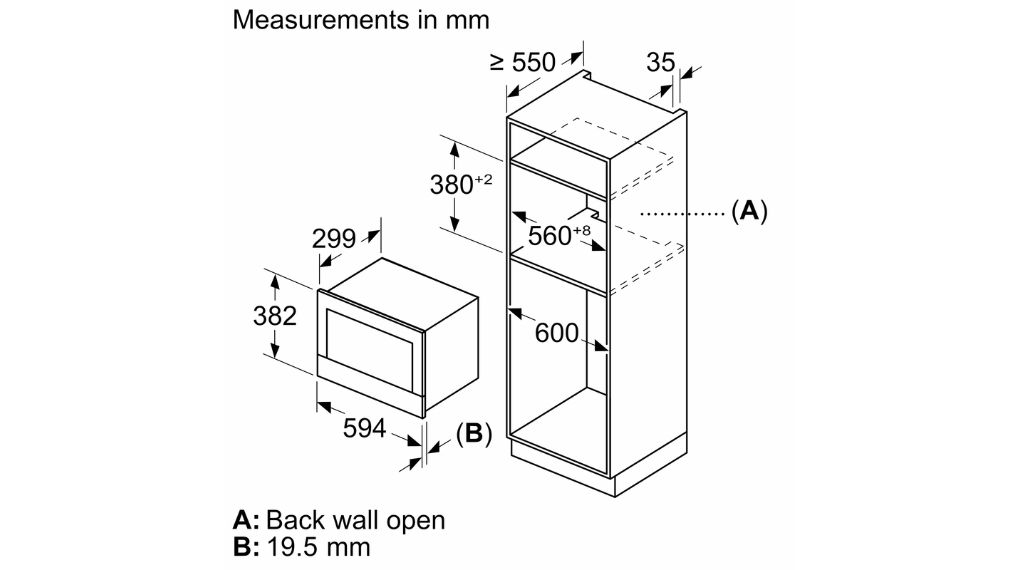 Lò vi sóng kèm nướng Bosch BEL7321B1 Series 8 Accent Line âm tủ - Thông số lắp đặt 1 lo vi song kem nuong bosch bel7321b1 series 8 accent line am tu 2 1