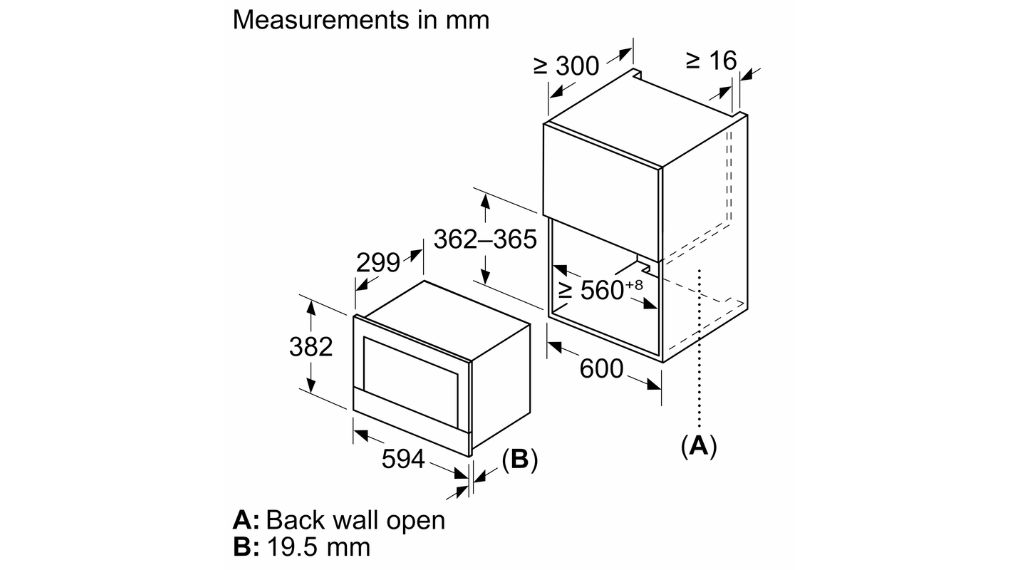 Lò vi sóng kèm nướng Bosch BEL7321B1 Series 8 Accent Line âm tủ - Thông số lắp đặt 2 lo vi song kem nuong bosch bel7321b1 series 8 accent line am tu 3 1