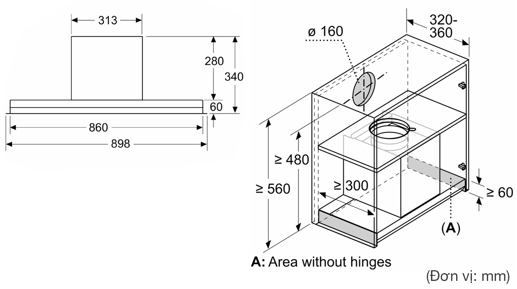 Máy hút mùi âm tủ Bosch DBB97DP60 series 6 Accent Line-Thông số lắp đặt Máy hút mùi âm tủ Bosch DBB97DP60 series 6 Accent Line-Thông số lắp đặt